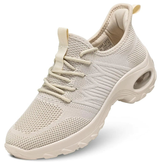 Womens Ladies Walking Clothes Shoes Sock Air Running Sneakers Platform Loafers Wedge Nurse Arch Support Zapatos de Mujer Beige